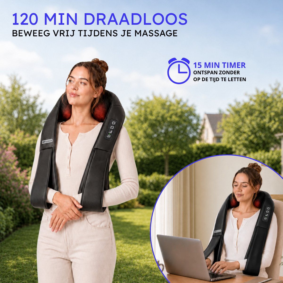 FourGoods XL Nekmassage Apparaat - 120 Min Draadloos - Incl. Massagebal - Shiatsu Massagekussen Nek & Rug thumbnail 6
