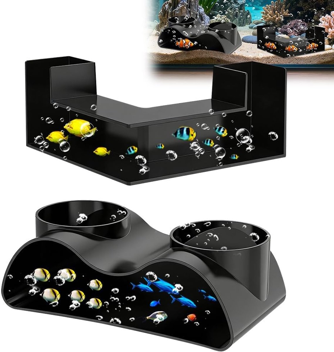 Aquarium Tunnel - Vissen Schuilplaats - Onderwater Decoratie - Dubbele Ingangen - 2 Stuks 17.6/12.5cm - Zwart