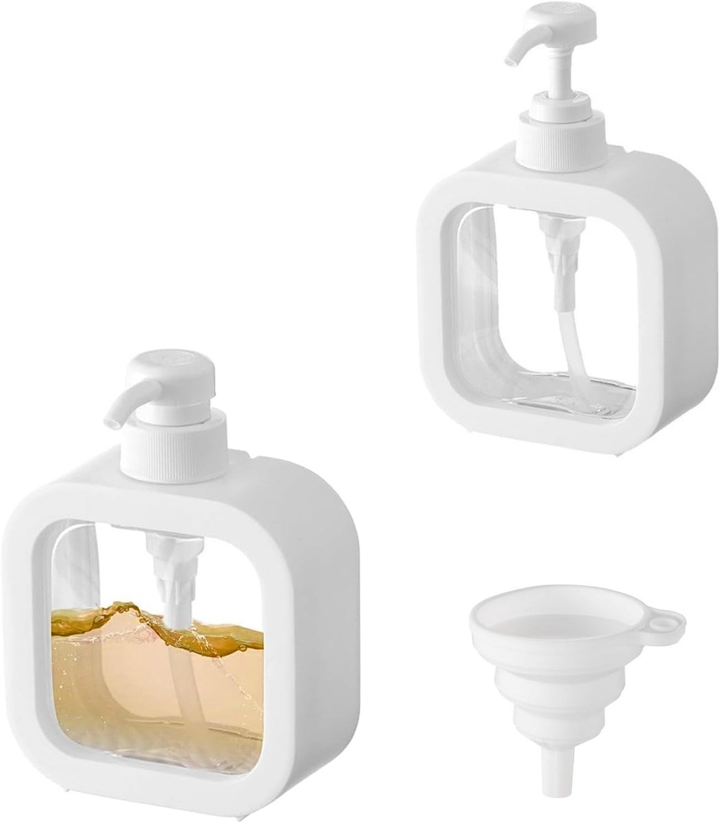Transparante Zeepdispenser 500 ml met Trechter, Navulbaar en Leeg, Perfect voor Douchegel, Keuken en Vaatwasmiddel - Set van 2