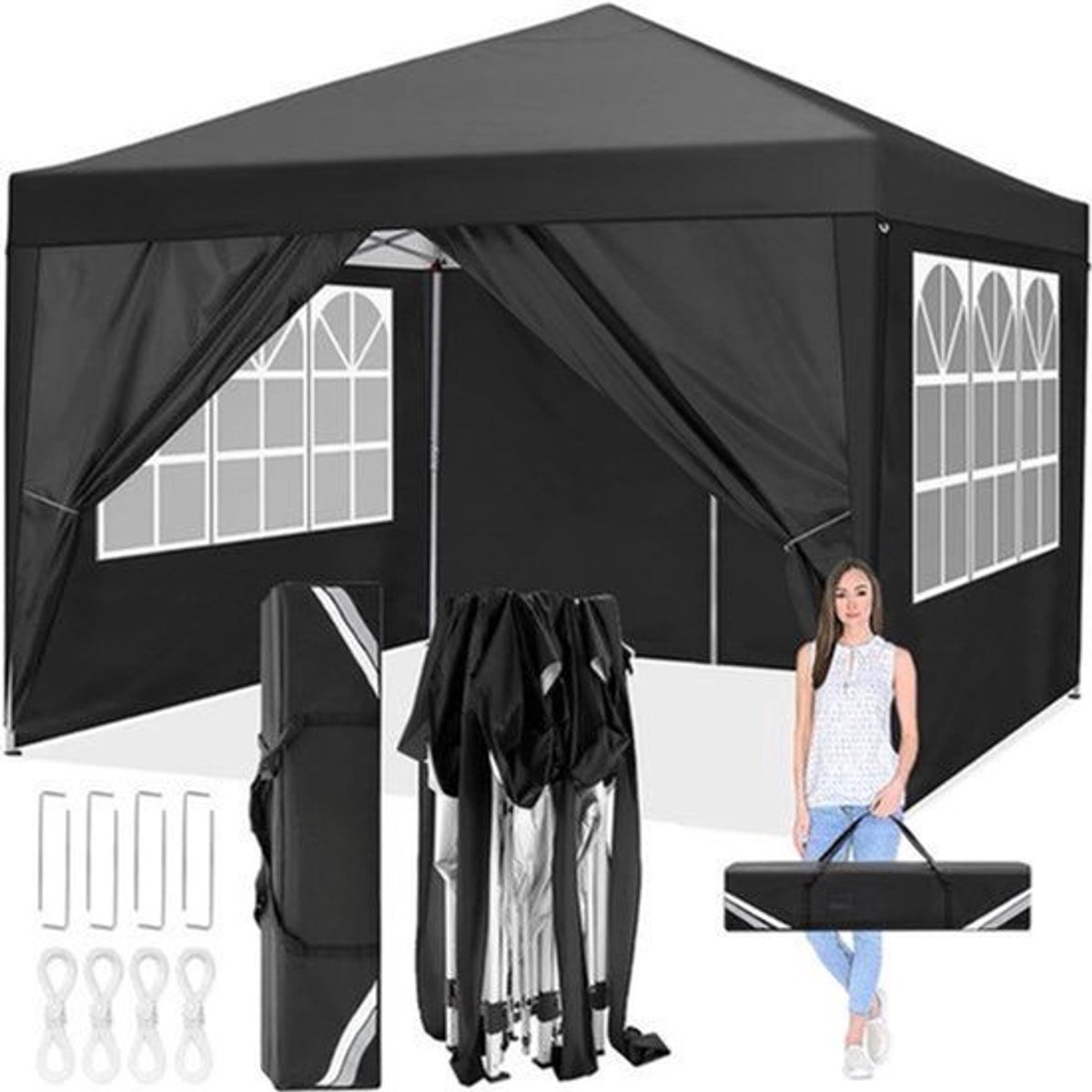 Partytent – Paviljoen – Pop-Up Tent – Feesttent – Tuintent – 3,05x3,05 m – Waterafstotend & Afneembare Zijwanden