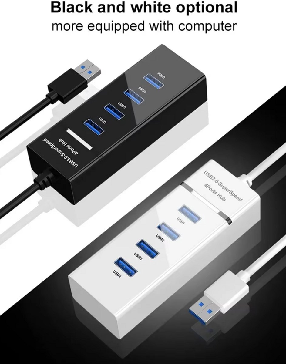 Fyfanie - USB Hub - USB 3.0 Hub met 4 poorten-5Gbps supersnelle dataoverdracht-30cm kabel - wit