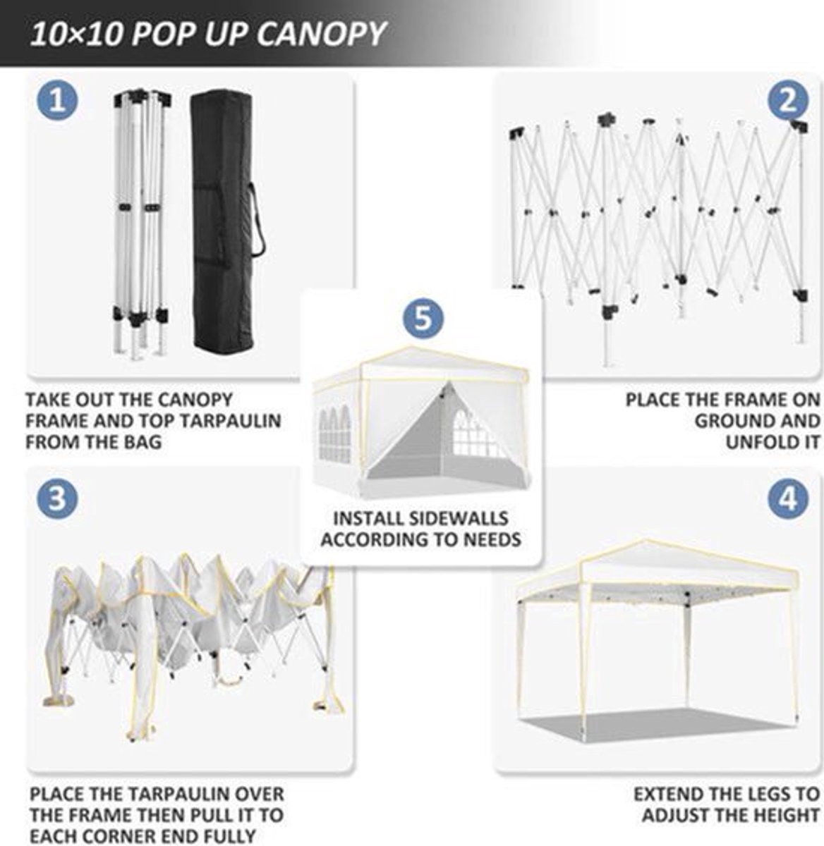 Partytent – Vouwtent – Tent – Schaduwdoek – Waterdicht – UV-Bescherming 50+ - Metalen Frame – 3 x 3 Meter - Wit