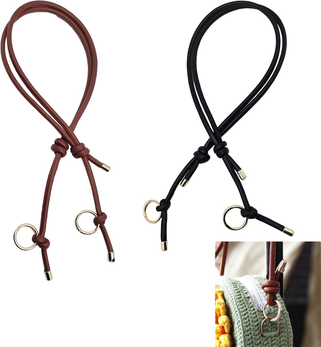 2 stuks tasriem, zwart en bruin, PU-leren schouderriem voor tassen, verstelbare lengte 80-140 cm, tassenriemen om te wisselen, voor draagtas, schoudertas, crossbody handtassen (zwart 1)