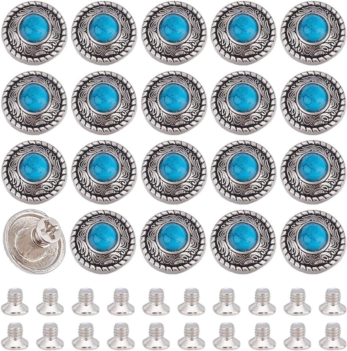 20 sets turquoise knoppen 12mm decoratieve schroefrugknoppen vintage western stijl blauw turquoise voor lederen schroef DIY lederen kunstnijverheid tassen decor