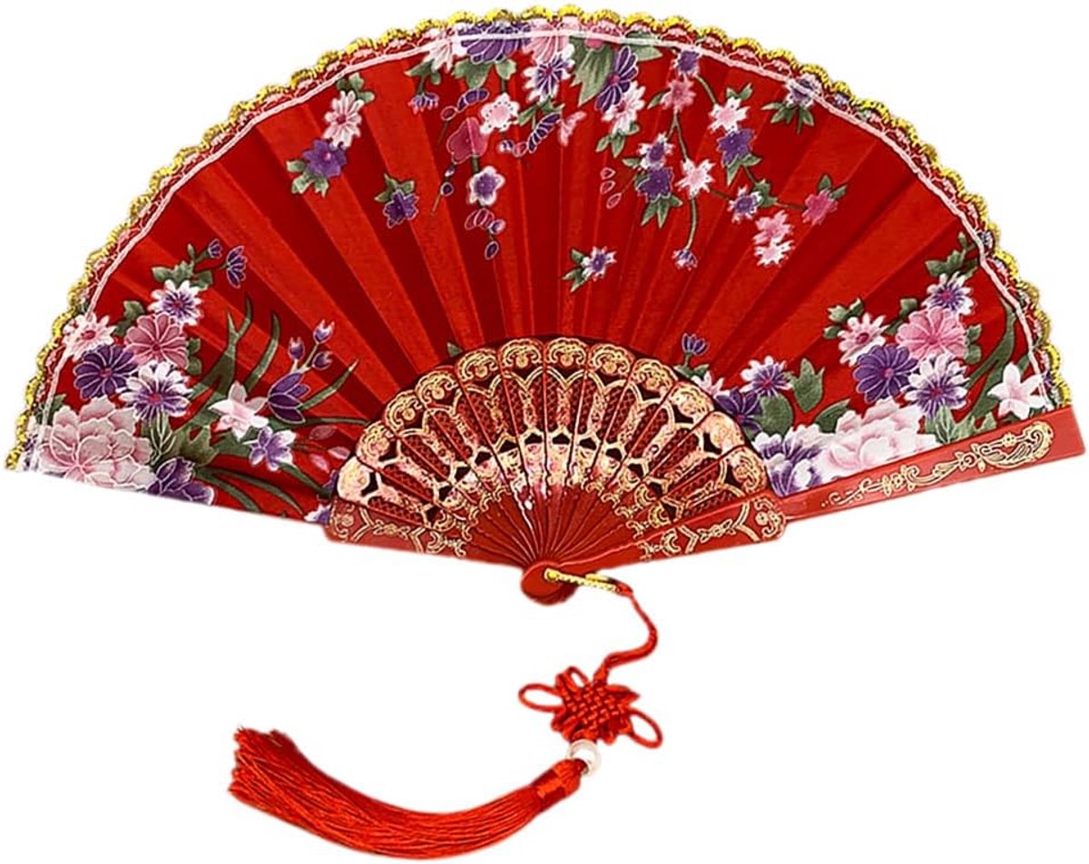 Waaier waaier waaier vouwwaaier vintage handwaaier Chinese vintage stijl handwaaier voor dames heren vrouwen wanddecoratie bruiloft party geschenken, rood met hanger