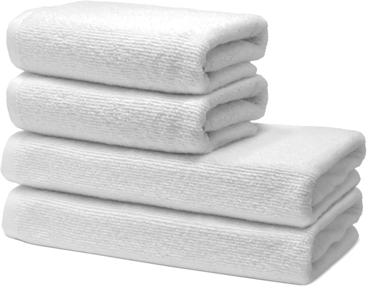 Katoenen Handdoekenset 4-delig Wit | Handdoekenset 4-delig 100% katoen 500 g/m², bijpassende handdoeken, zacht en absorberend, Oeko-Tex gecertificeerd