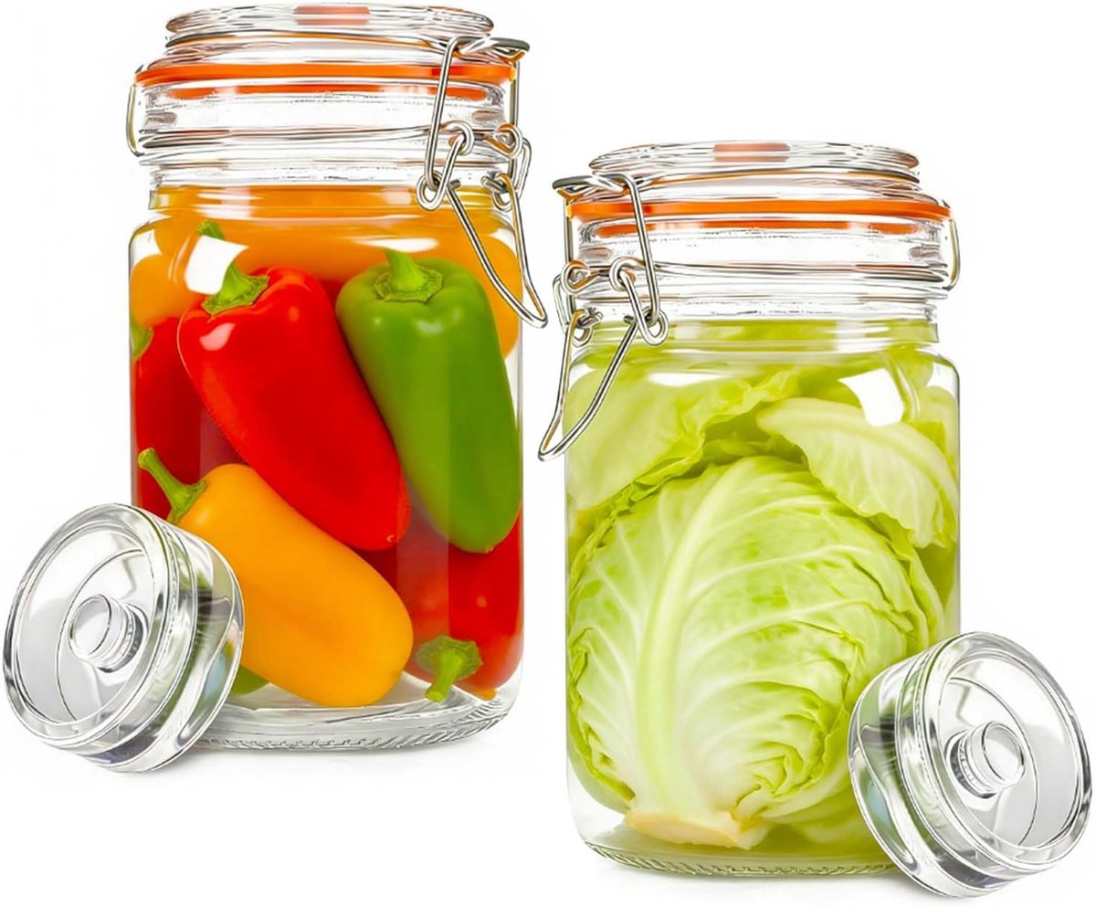 2 x 1,5 l fermentatiedozen | met fermentatieventiel en gewicht, fermentatiedozen voor zuurkool, kimchi, kombucha en komkommers, voor komkommers