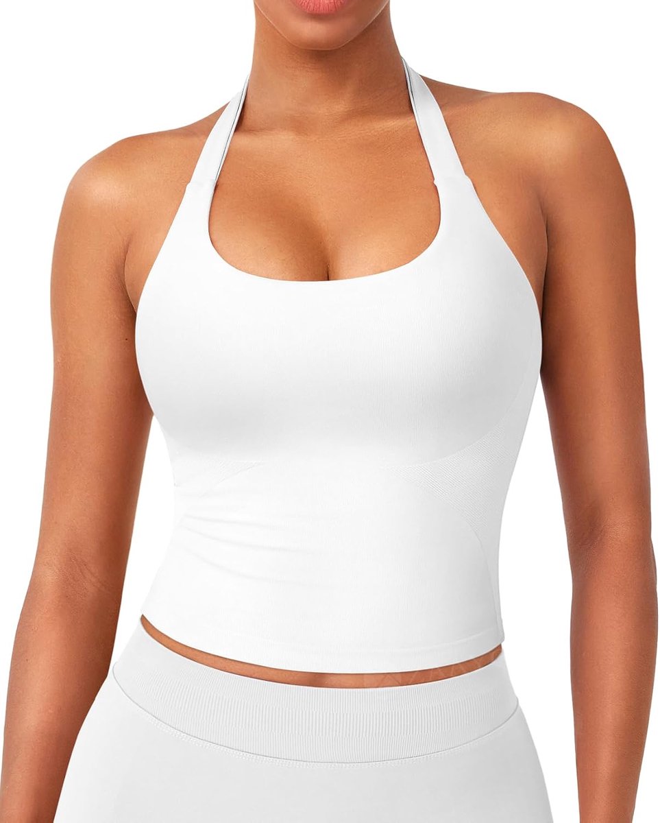 Impact-halter-tanktop, dames, longline, rugvrij, gewatteerd, crop-top, sport, workout, basic, sexy, mouwloos, zomer bovenstuk