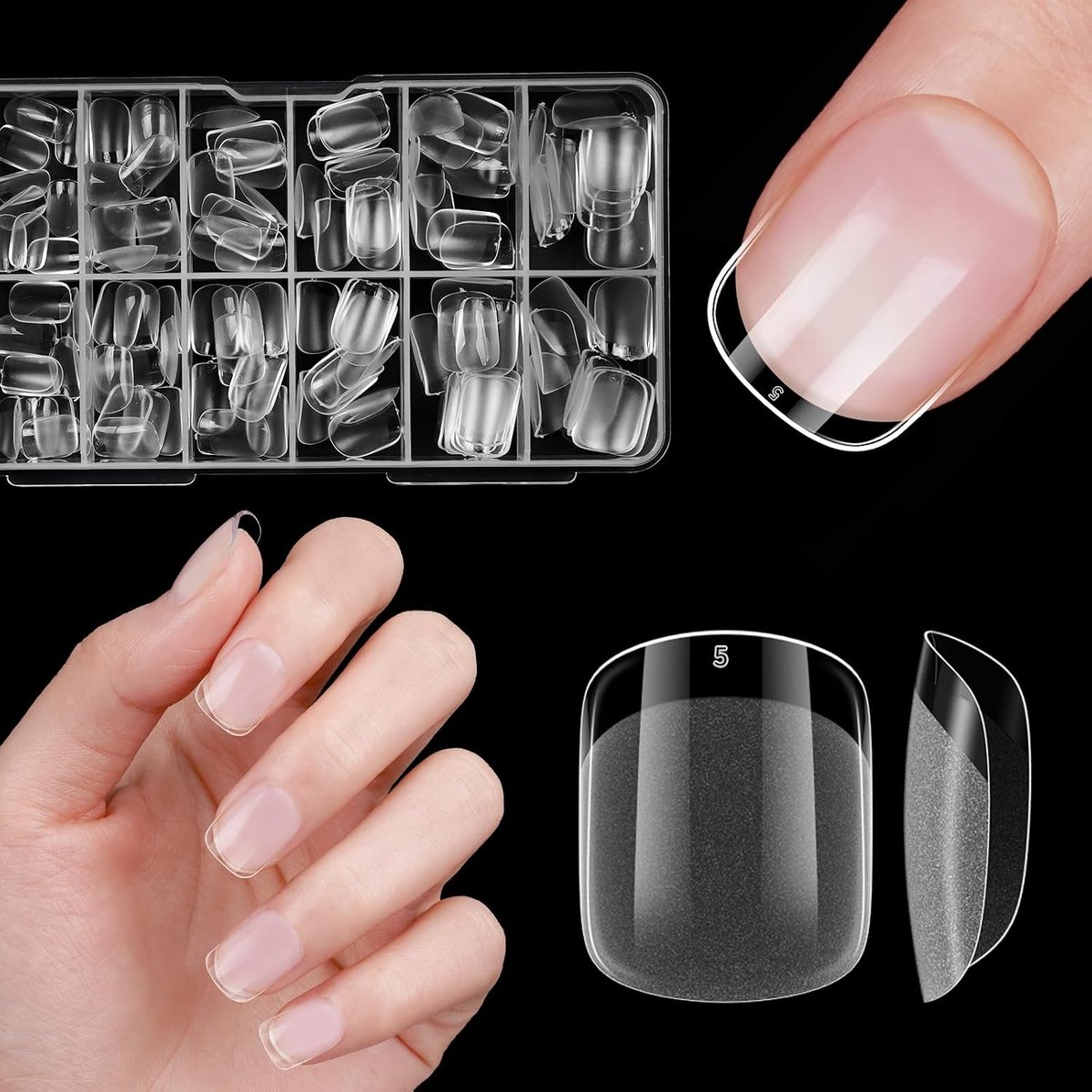 120 stuks ultra korte vierkante zachte gel tips, 15 maten, volledige dekking, nageltips voor gelnagels