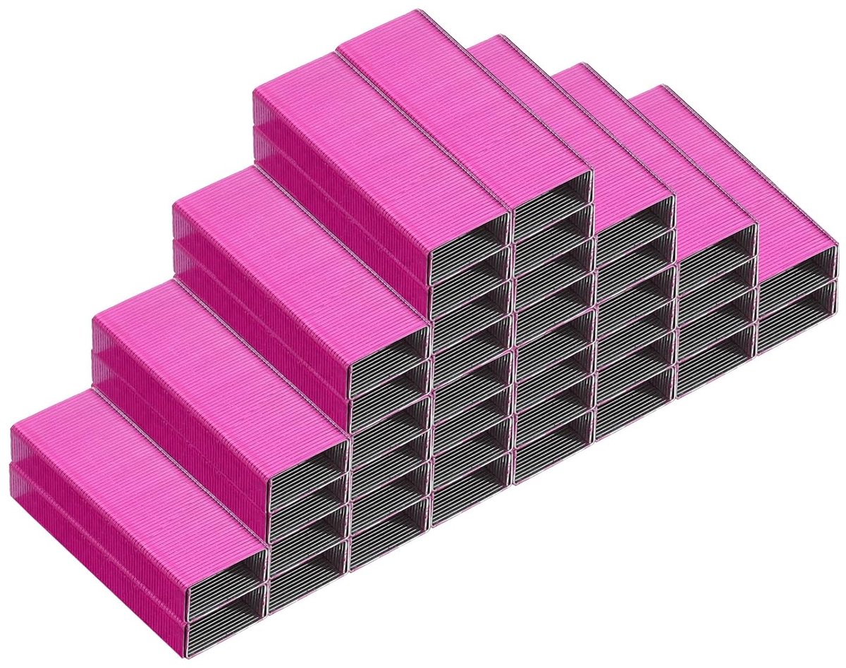 Nietjes, 10 verpakkingen 10.000 stuks, 3/16 inch beenlengte nietjes met platte punt zonder blokkering voor kantoornietmachine, kantoorbenodigdheden, rood/roze