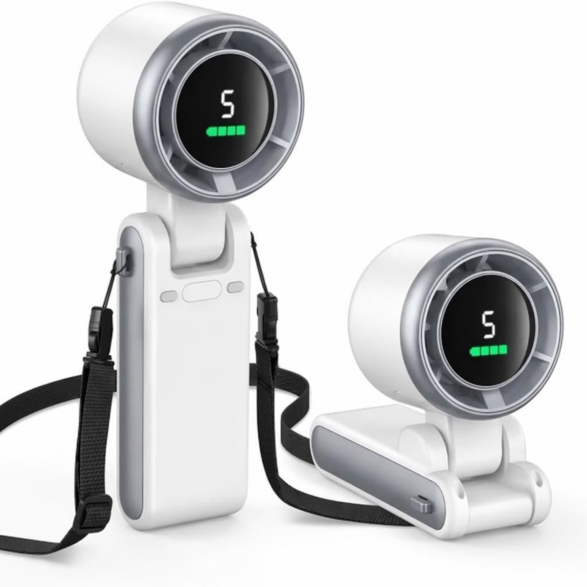 Ventilator 5 snelheden mini-reisventilator zwart/grijs | Oplaadbare mini-bureauventilator met 5 instelbare snelheden, lichte turboventilator, wit en grijs