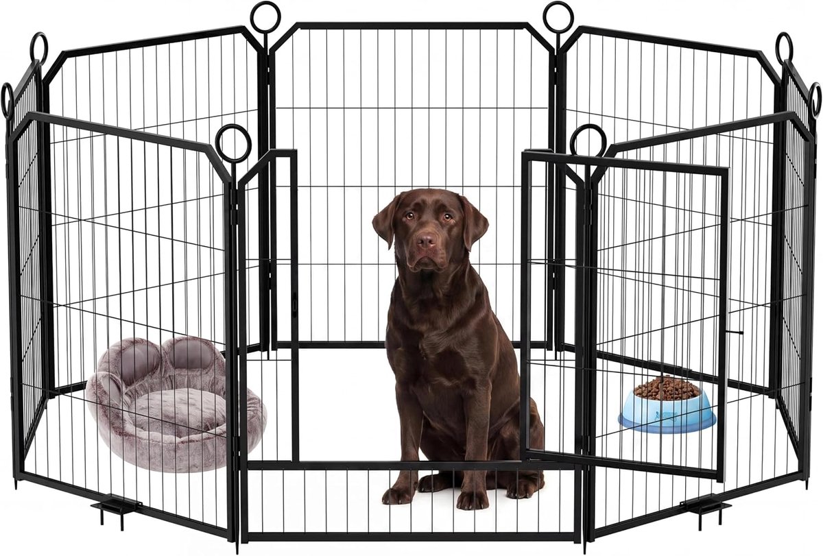 Hondenren 8-delige - Opvouwbare Metalen Afrastering met Deur - 24 inch Hoog, voor Binnen en Buiten