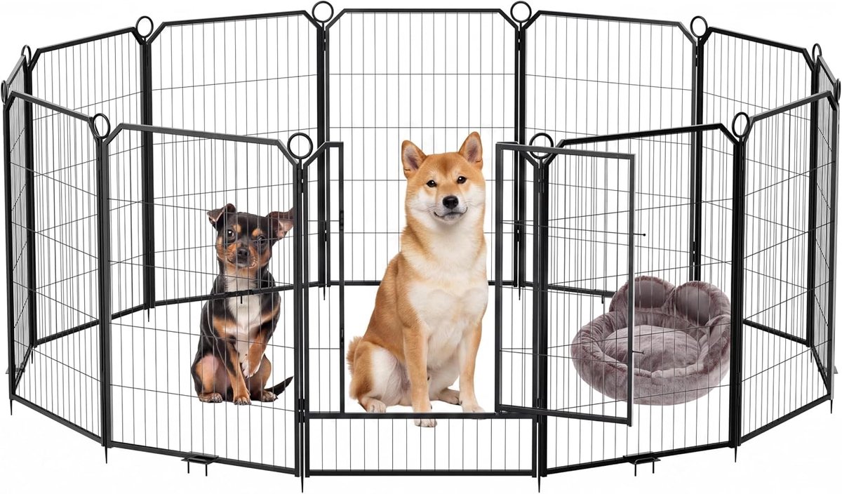 Hondenren 8-delige - Opvouwbare Metalen Afrastering met Deur - 32 inch Hoog, voor Binnen en Buiten