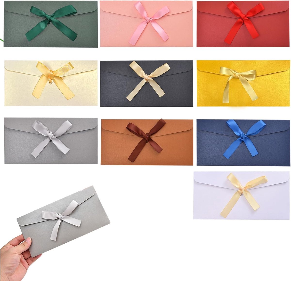 Enveloppen 10 stuks cadeau envelop set 22x11 cm met lint kleurrijke retro enveloppen voor cadeaukaart feest bruiloft kerst decoratie
