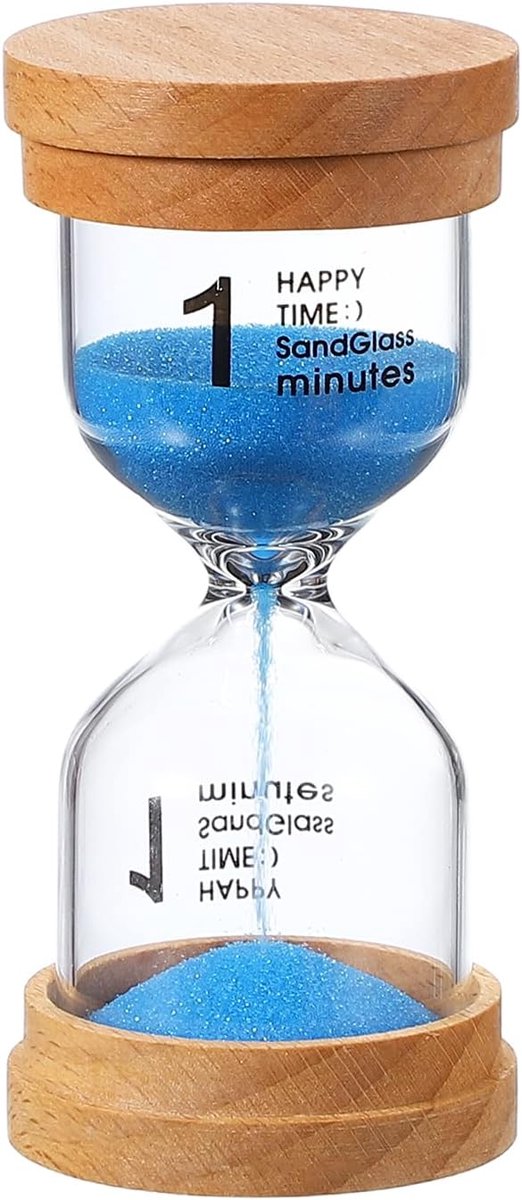 1 minuut zandtimer, houten zandhorloge, hoog glas, zandloper, timer voor woonkamer, keuken, thuiskantoor, restaurant, decoratie, blauw