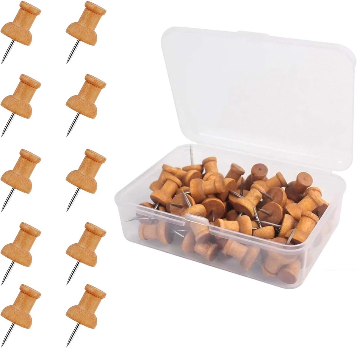 100 stuks houten pushpins en duimspijkers voor kurkborden, prikborden, tekenspelden - pushpins voor kurkbord