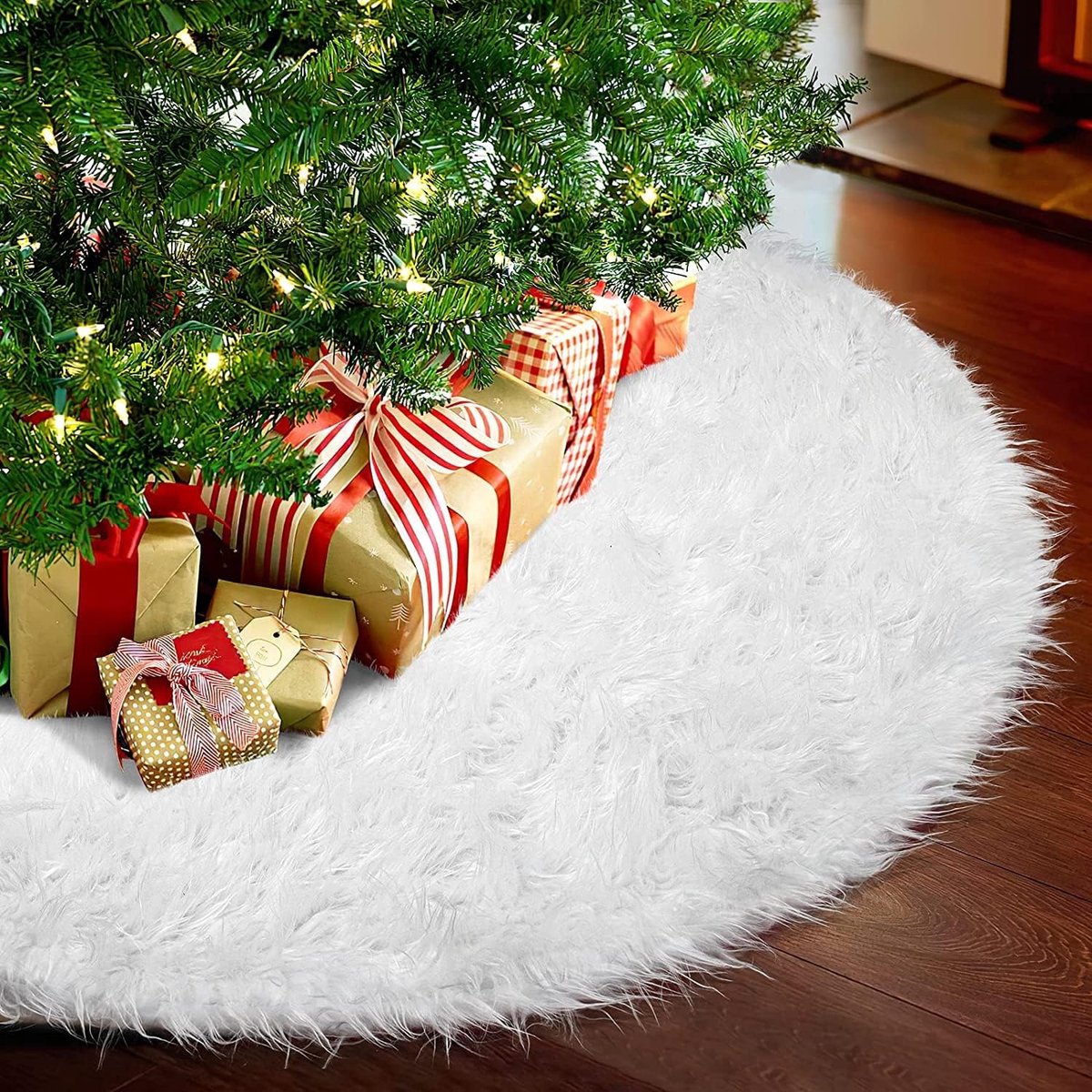 78 cm, wit, pluche, dennenboomdeken, rond kunstbont, kerstboomdeken, tapijt, kerstversiering voor Kerstmis, boomrok, decoratie
