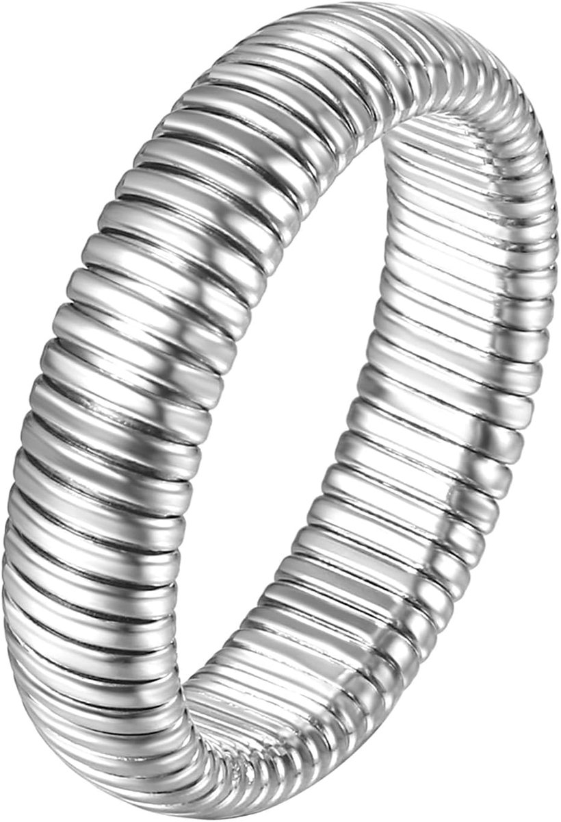 Ringen voor dames, 6 mm breed, roestvrij staal, damesring, eenvoudig gestreept, chunky ring, dik, stapelbaar, rekbare ringen, band, goud/zilver, 62