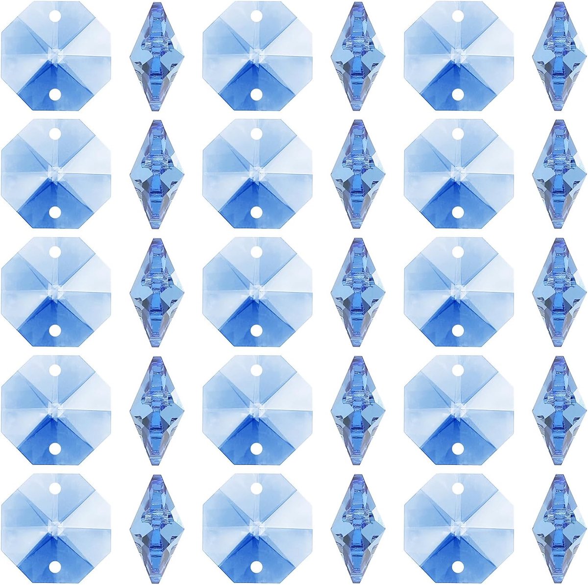 K9 Kristallen achthoekige kralen 2 gaten hangers, 100 stuks 14 mm kroonluchter prisma's onderdelen ornamenten hangende kralen voor doe-het-zelf kunst ambachten decoratie, lichtblauw