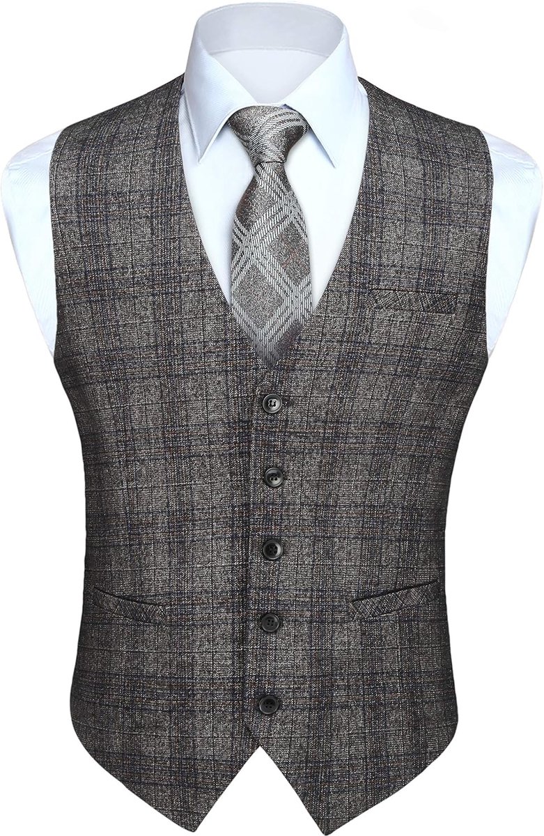 Gilets voor heren, formeel, klassiek, casual tartan kostuumvest met zakken voor bruiloft