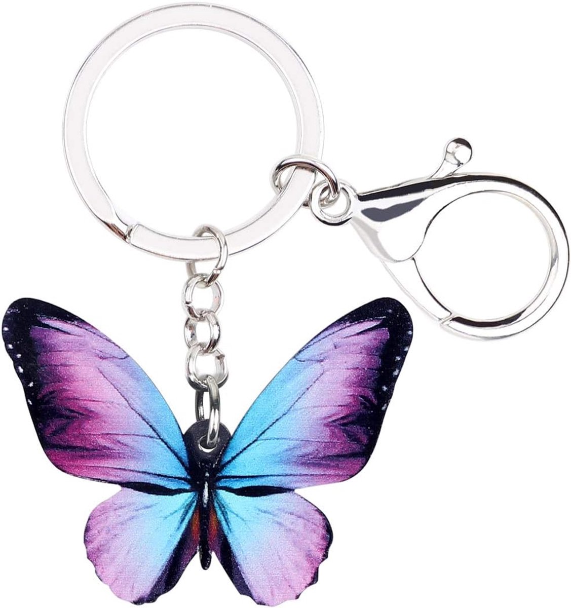 Acryl Kleurrijke Bloemen Morpho Vlinder Sleutelhanger Charm Insect Sleutelhanger Voor Vrouwen Meisjes Handtassen Portemonnees Riem Decor