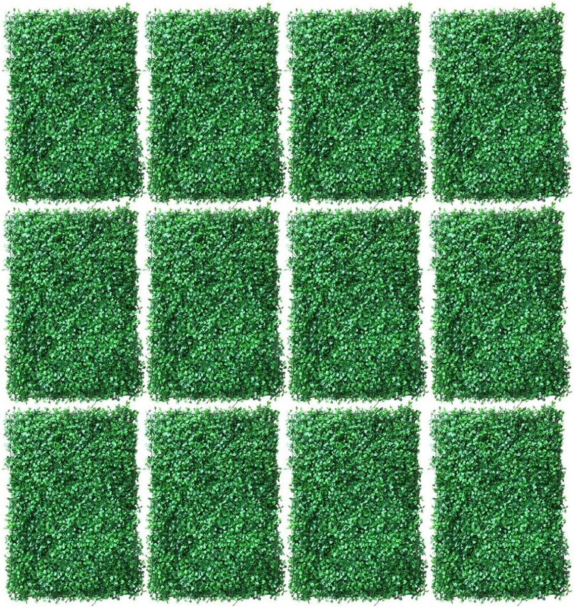 Kunstplanten voor aan de muur, kunstheg, omheining, scherm, groen, wandpanelen, decoratie, mooi, voor balkonhek, inkijkbescherming, uv-bescherming, 40 x 60 cm, 12 stuks