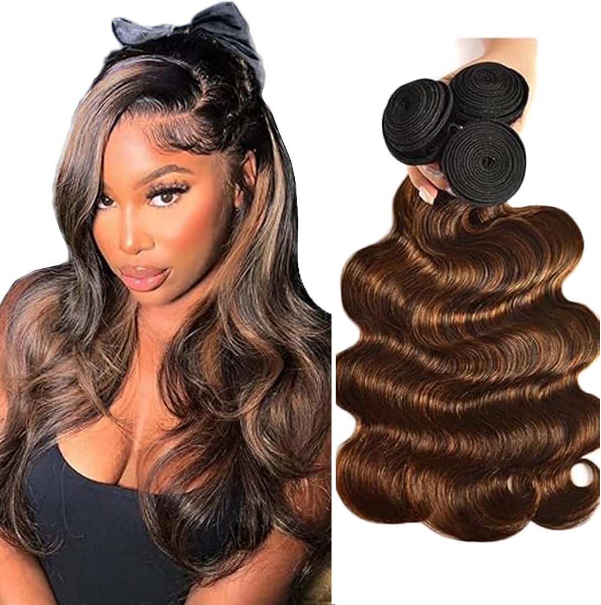 Wave Perücke Damen Bundles Human Hiar Brazilian Virgin Human Hair Extensions #4/30-Highlight Brown Mensliches Haar Bundle With Minimal Shedding For Women 22 24 26 Inch