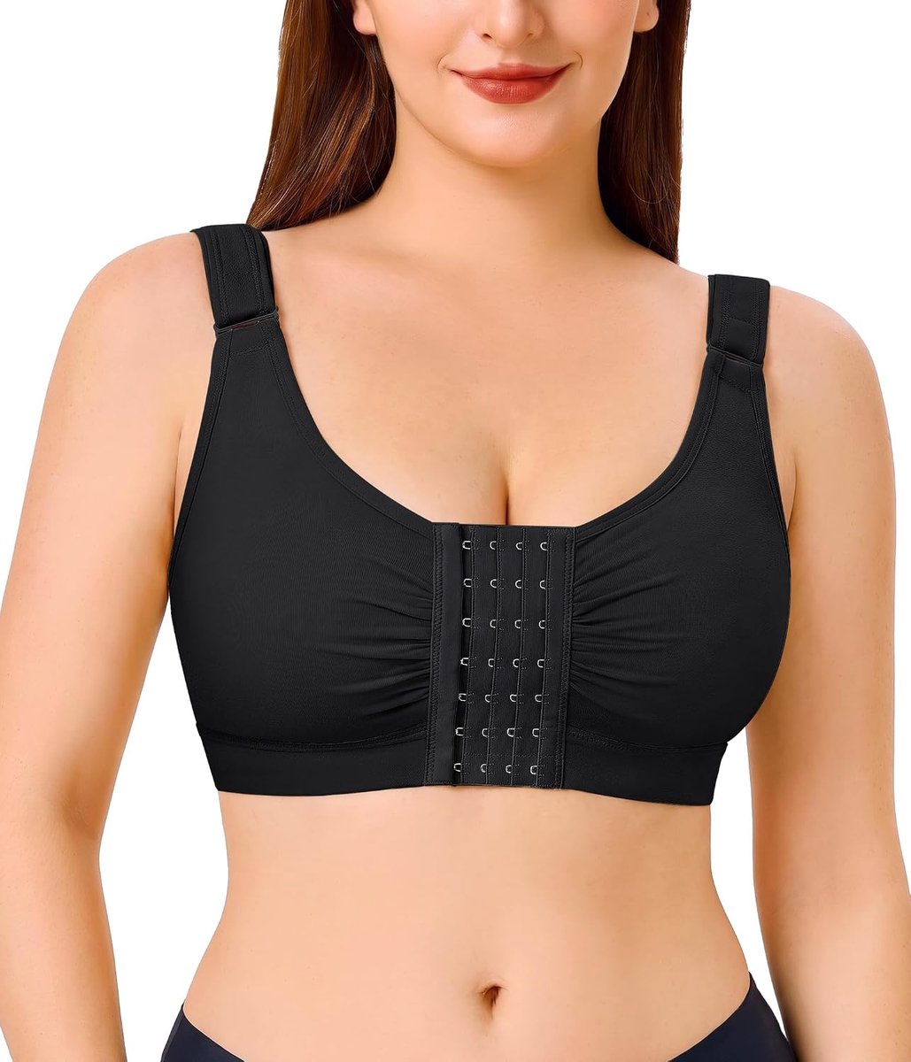 Postoperatieve compressie-beha met voorsluiting, voor dames, postoperatieve sportbeha zonder beugel, racerback, comfortabele bustier, verstelbare ondersteuning voor de herstelfase