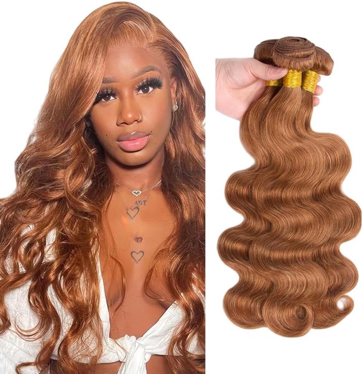 Human Hair Extension Body Wave menselijk haar Bundles Unprocessed Brazilian Virgin Hair #30 Light Brown Minimal detachment For Women 3 Bundles Total 150g 22 24 26 Inch