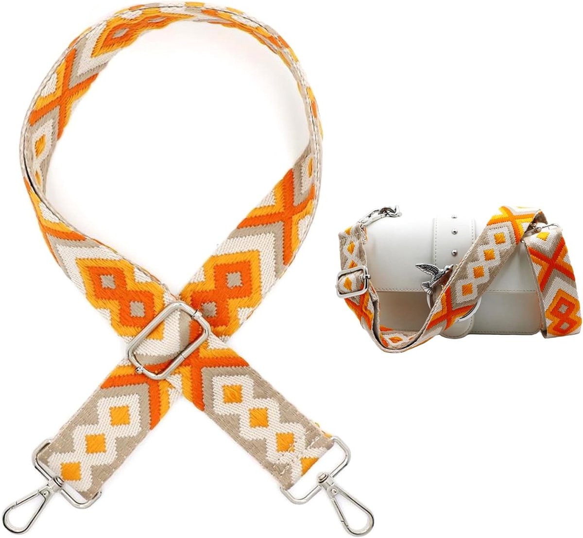 Schouderriem voor tassen, breed 3,8 cm, boho schouderriem, tasriem voor dames, draagriem, schouderriem met karabijnhaak voor schoudertassen, tassen, handtassen (oranje)