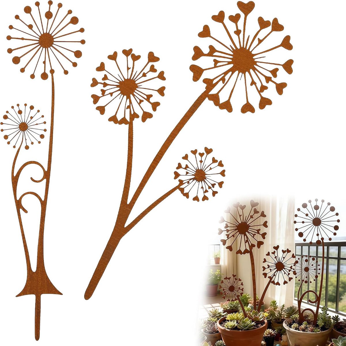 Tuinpaal Verroest – Decoratieve Roestmetaal Paardenbloem voor Tuin, Terras en Balkon, Unieke Tuindecoratie