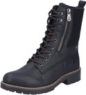 Zwarte veterboot met veters en rits, van de zijkant gezien.