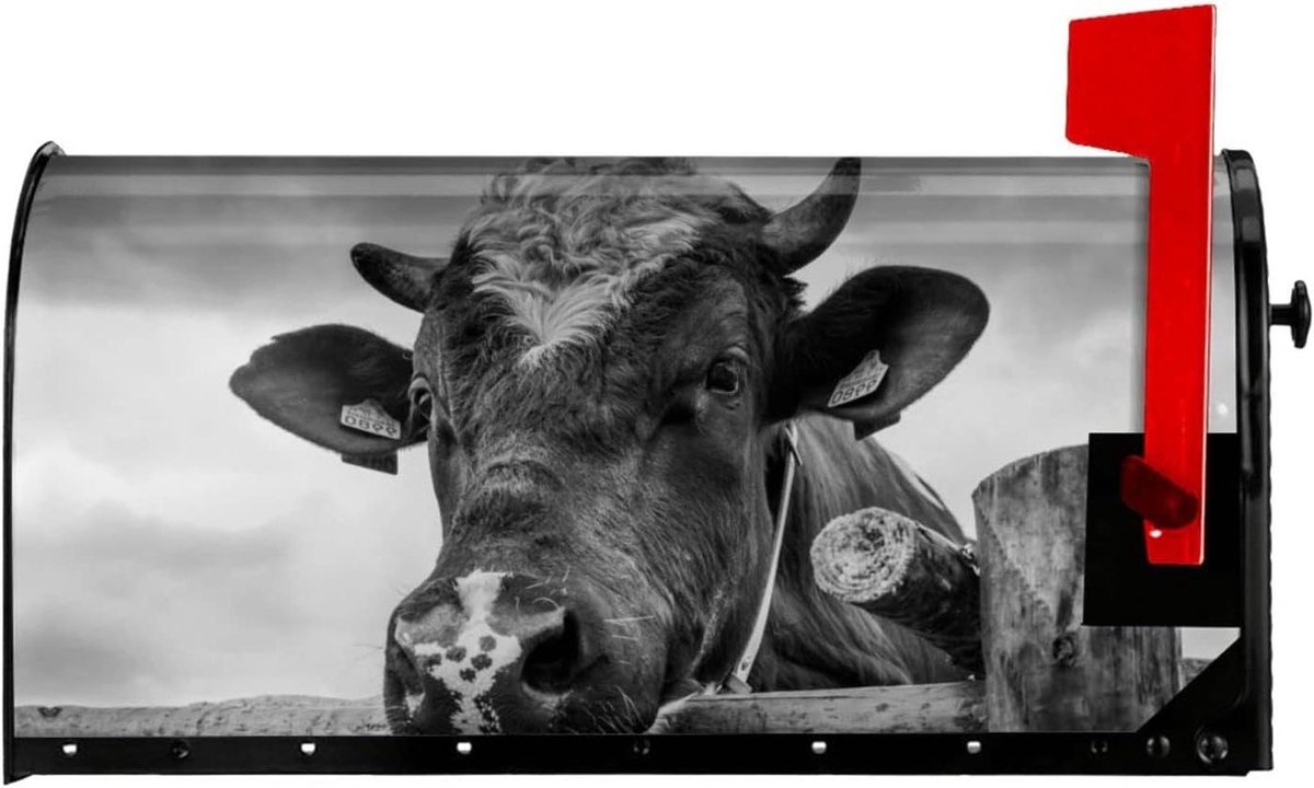 Mailbox Cover - Briefhoes Decoratie - Brievenbus Versieren - Dubbelzijdig Ontwerp - 21x18 inch - Cow Wooden Fence