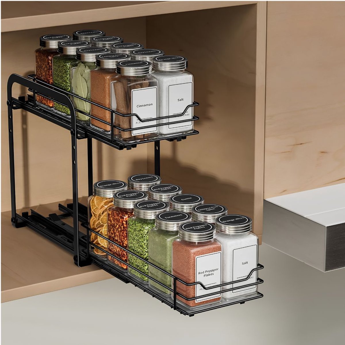 JCP® Kruidenrek - Kruidenpotjes - Kruidenrekje Organizer - Zwart - 26cm x 13cm x 23cm