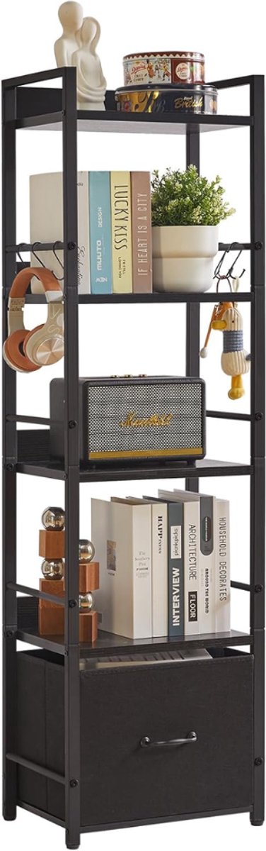 ZRNS® Ladderkast - Ladderrek - Vrijstaande Boekenkast - 5-Laags - Met Stoffen Lade
