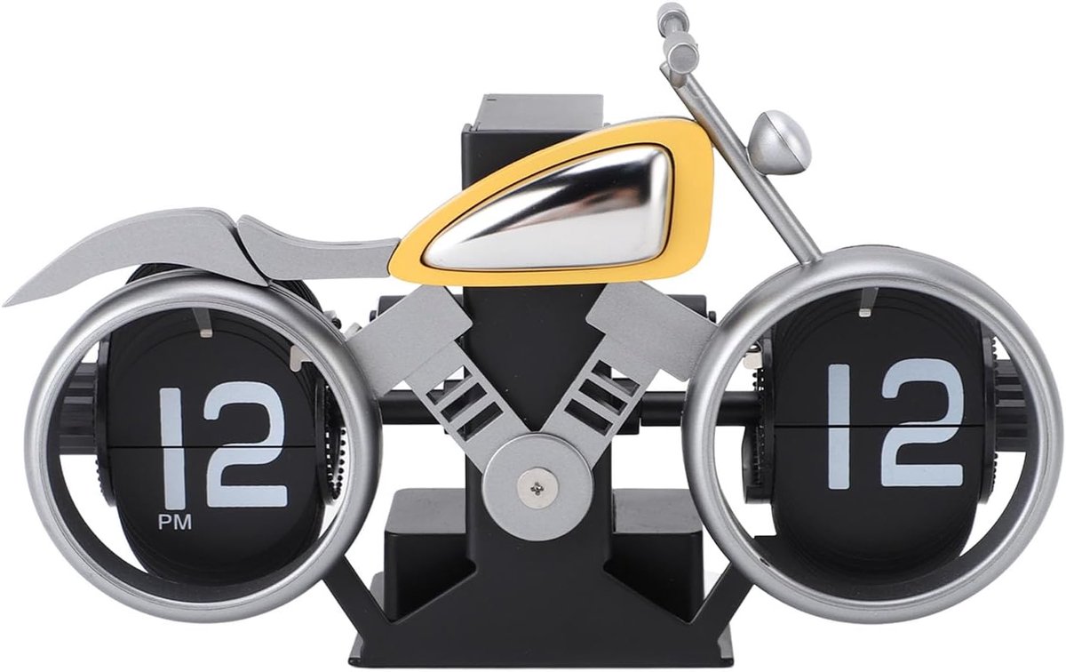 SnelShoppen - Buachois Rocker Klok, Mechanische Bureau Klok, Motorfiets Rocker Klok, Accu Aangedreven Desktop Motorfiets Klok, Uniek Ontwerp, Zilver G