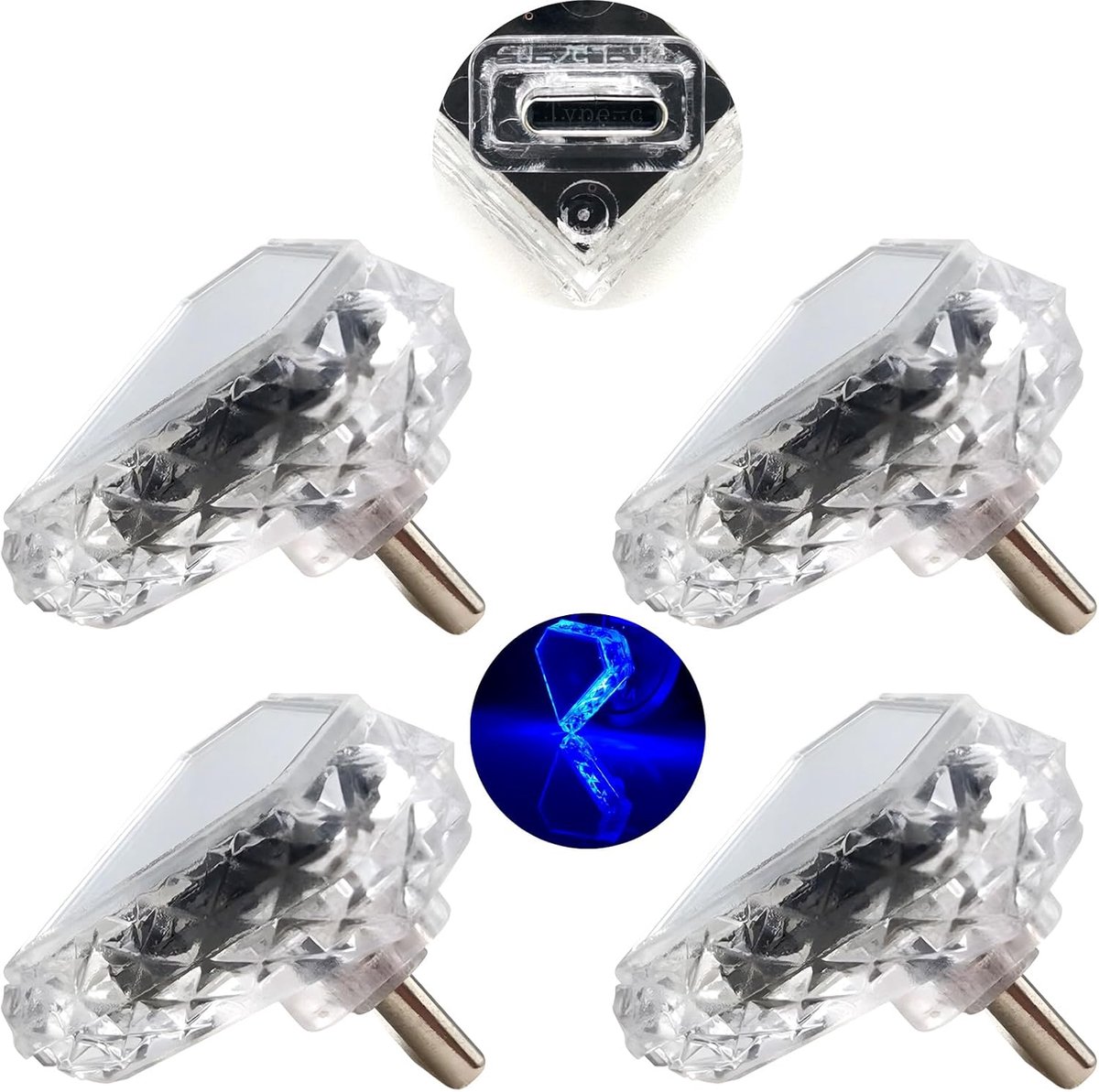 SnelShoppen - Mini Nachtlampje Type-C Driehoek (Touch) Blauw 4 Stuks 5V/1A Kleine Noodverlichting USB LED, PC Materiaal Geschikt voor Powerbanks en Au