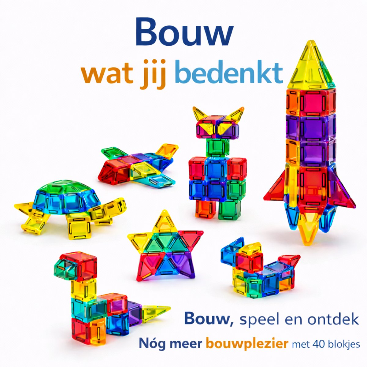 Joyage Mini magnetic tiles Travel set - 56 stuks - Magnetische tegels Reisset - Reisspeelgoed Magnetisch bouwspeelgoed - Magnetisch speelgoed voor onderweg Montessori Speelgoed voor in de auto in het vliegtuig Magna Magneten speelgoed jongens meisjes — cadeau in Spellen & Speelgoed - foto 6