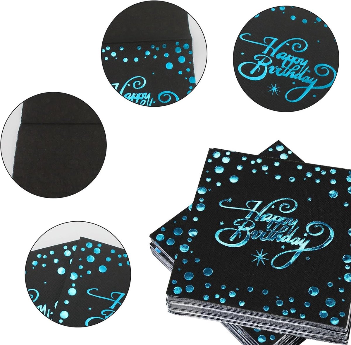 SnelShoppen - 40 Stuks Verjaardags Servetten, Happy Birthday Servetten met Zwart Folie, 33 x 33 cm, Papieren Servetten voor Verjaardag, Feest, Decorat