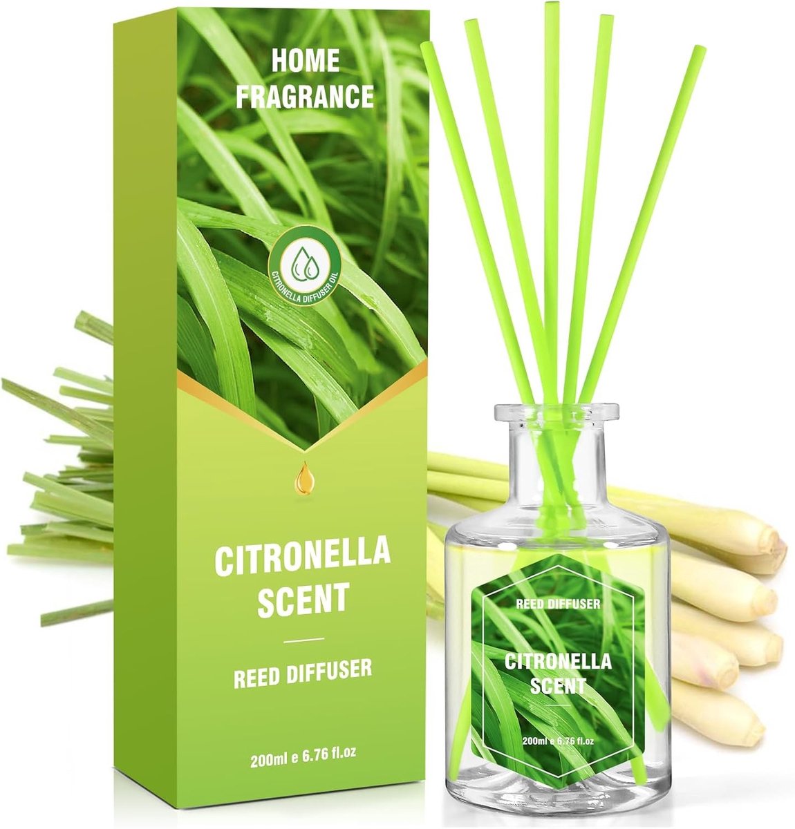 Natuurlijke Citronella Geurstokjes 200ml voor Buiten en Binnen - Aromatische Lemongrass Essentiële Olie voor Tuin, Terras en Balkon