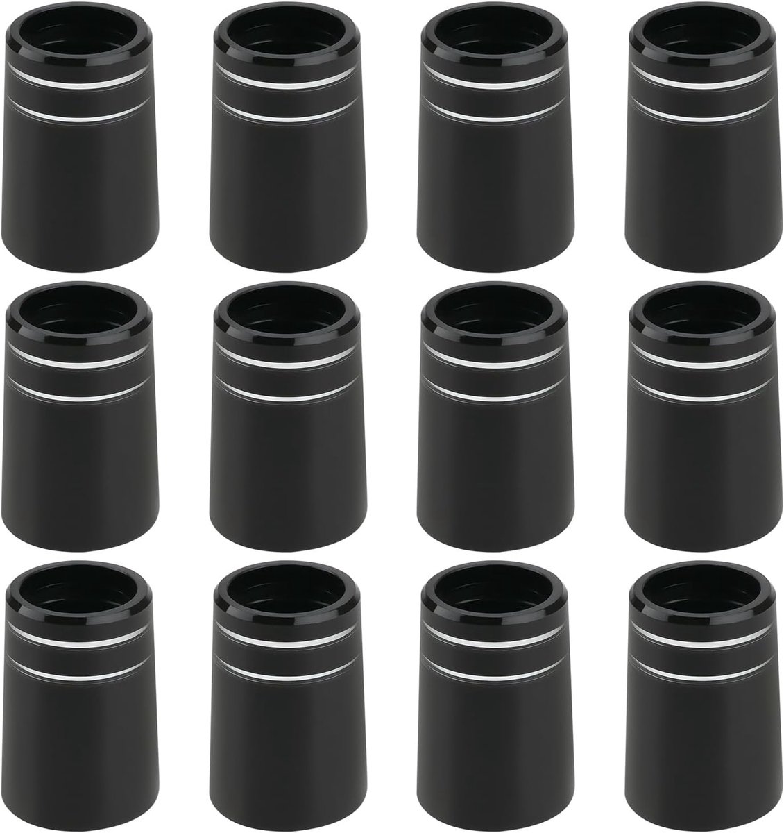 SnelShoppen - 12 Stuks Golf Ferrules met Dubbele Zilveren Ring - Rubber Sleeve - Conische Golfclub Ferrules voor Wave Irons - Zwart - Perfecte Pasvorm