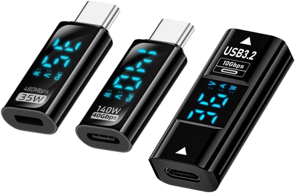 SnelShoppen - 3pcs USB C Digitale Display Adapter - USB C naar USB 3.0/USB C/8-Pin - PD 35W/36W/140W Gegevensoverdracht - Snelladen - Power Meter - Co