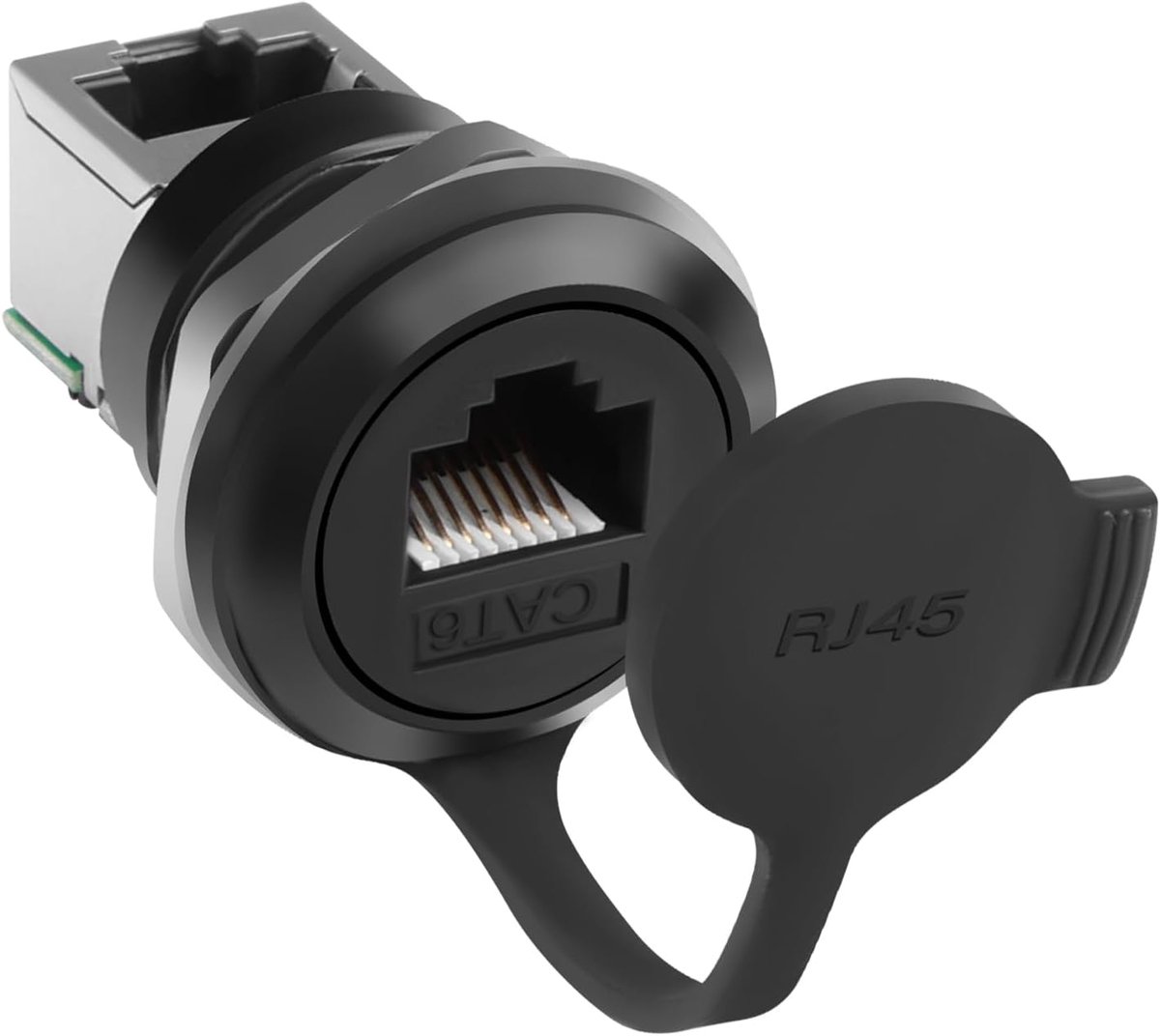 SnelShoppen - Cat6 RJ45 90° Hoek Ethernet Adapter Vast Gemonteerd Netwerkstopcontact - Bussen Bulkhead Socket met Stofdicht Deksel voor Buiten WAN LAN