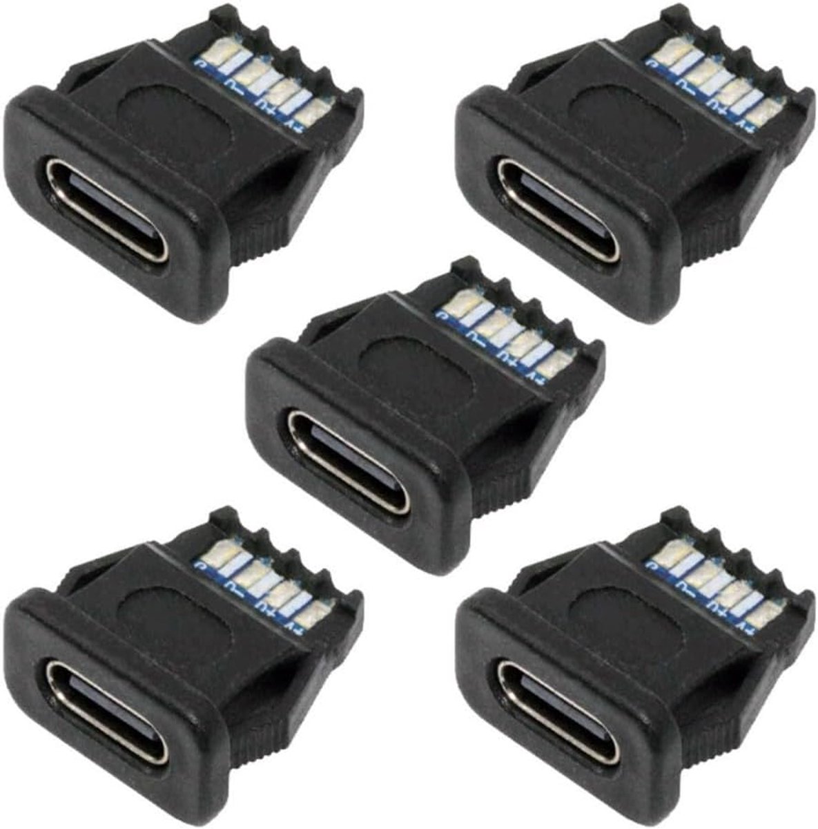 SnelShoppen - 5 stuks USB C DIY socket, USB C 6 pin PD 65W oplader aansluiting rechthoekige vrouwelijke socket port reparatie vervangingssoldeer adapt