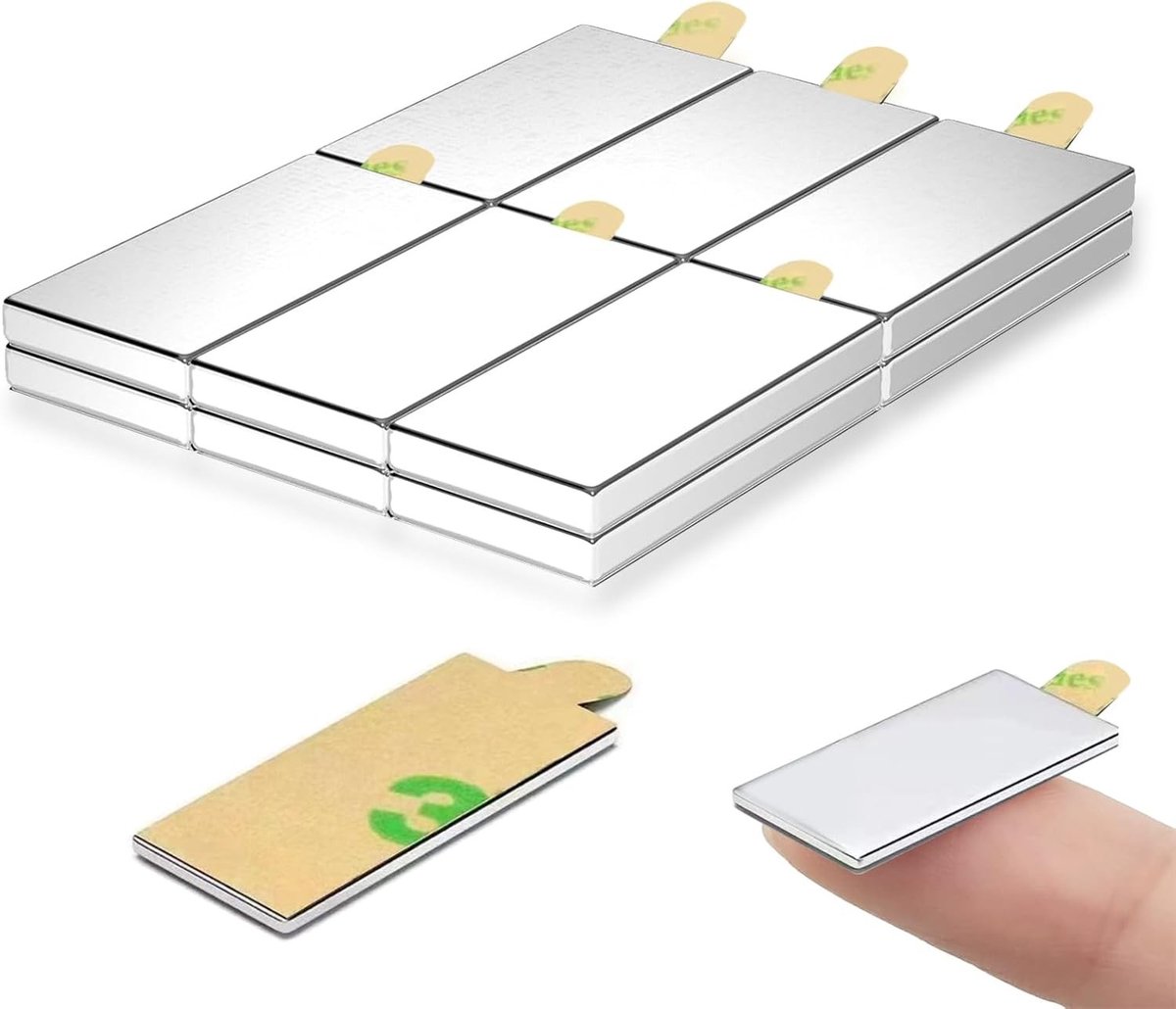 Zelfklevende Magneten - Zilver - 30 x 10 x 2 mm - Sterke Neodymium Magneetstrips - Voor Knutselen en Huishoudelijk Gebruik