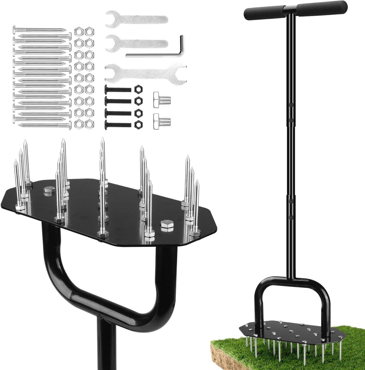 Handmatige gazonbeluchter - Gazonluchtpomp - Gazononderhoud - 18 Duurzame Spikes - 74 cm Handvat - Zwart