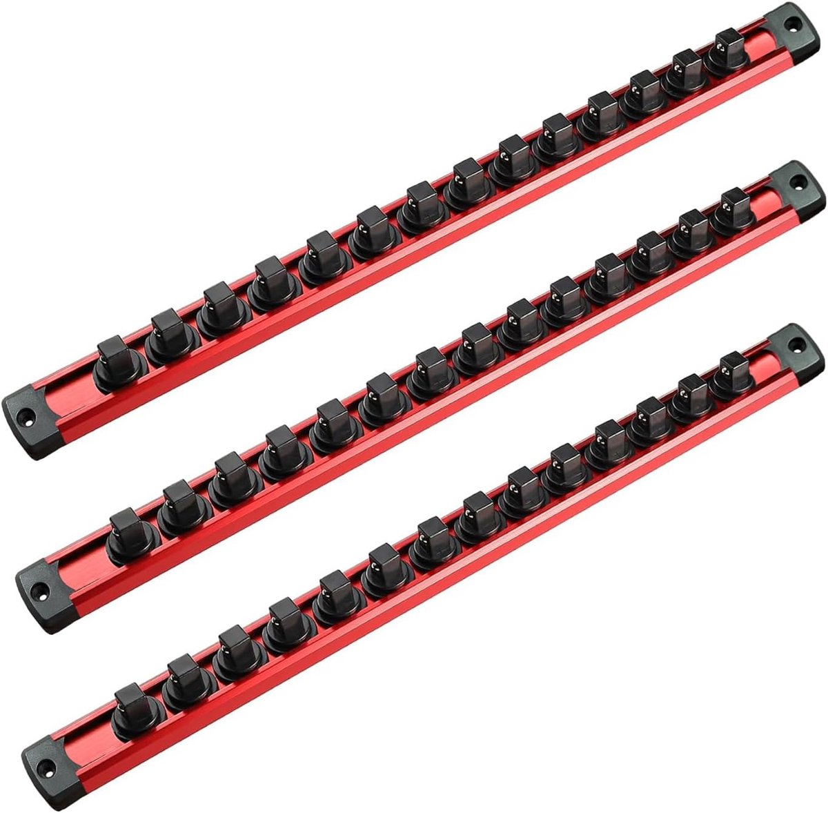 SnelShoppen - Magnetische Stekkerhouder Set, 3 Aluminium Stekkerrails met 42 Draaiklemmen voor 3/8 Inch Doppen, Robuuste Organizer voor Garage en Werk