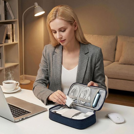 Tech Pouch - Organizer Tas - Elektronica Opbergen - Waterafstotend Canvas - 20 x 12 x 5.3 cm - Donkerblauw — afbeelding 5