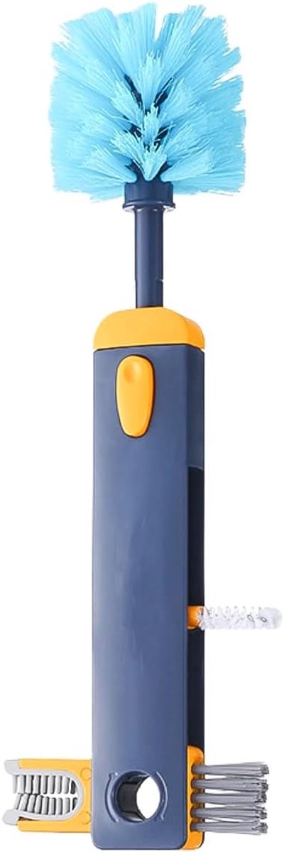 SnelShoppen - Bottle Brush 4 in 1 Schoonmaakborstel voor Deksel Reiniging Tool voor Drinkflessen met Lange Handgreep (Donkerblauw)