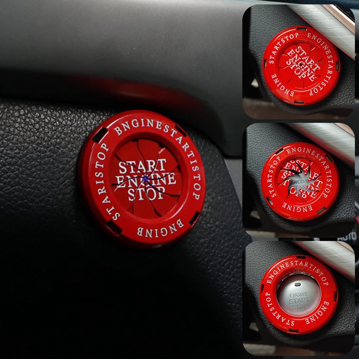 SnelShoppen - Car Engine Cover Ring - Startknop Dekring - Push-to-Start Ignition Beschermcover - Auto Interieur Accessoires - Rood - Geschikt voor 90%